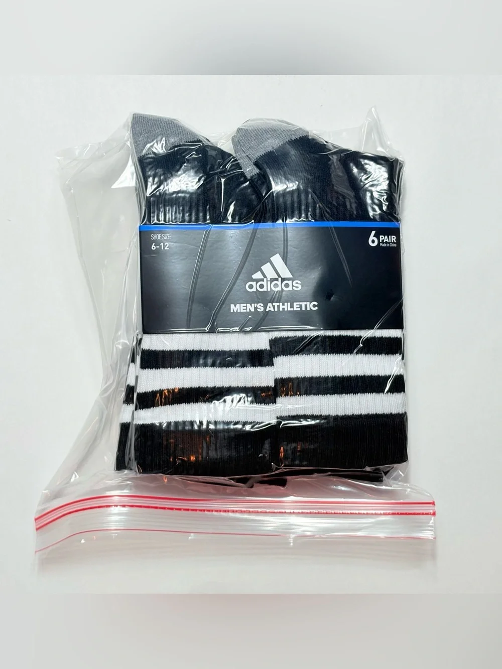 adidas Men's Black and White 3-stripe roller Athletic Crew Socks - 6 Pack